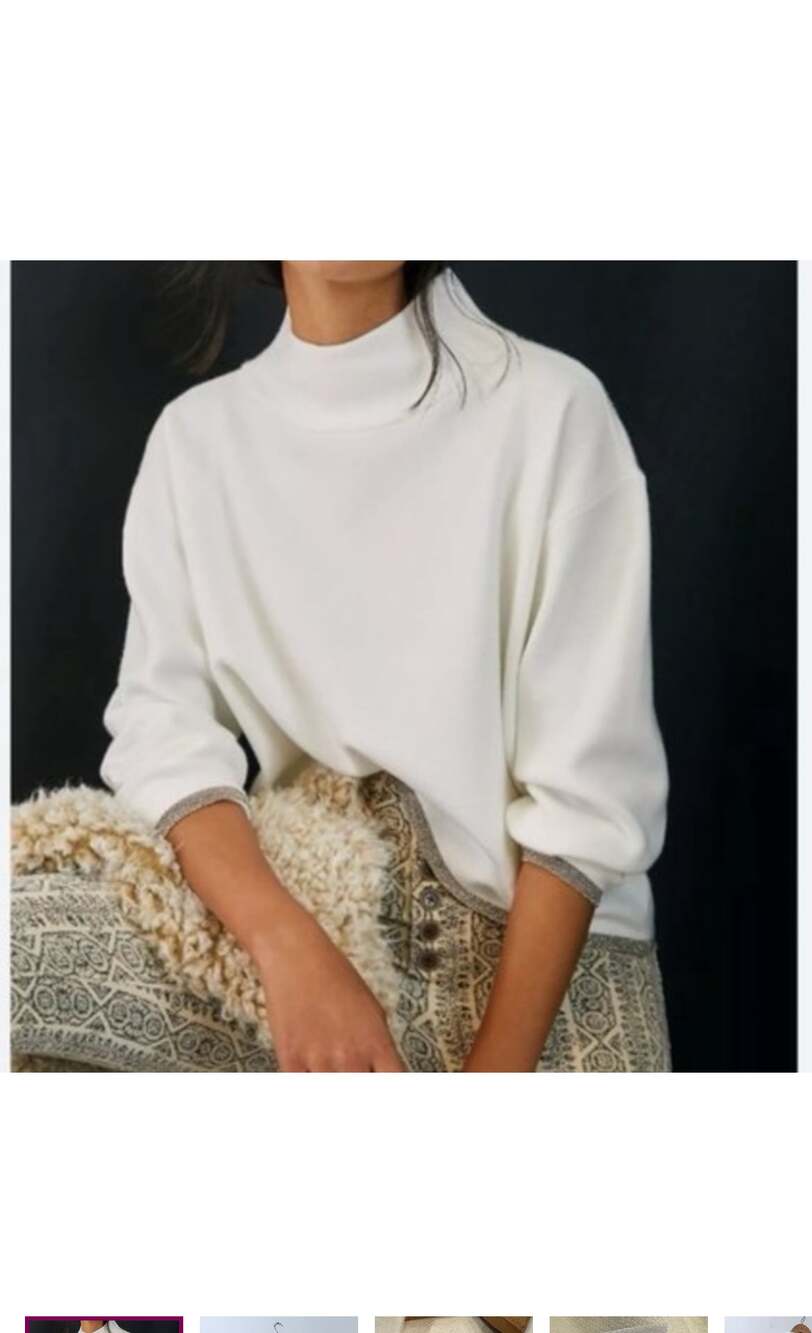 Maeve Carys Cream Mock Neck Sweater with Metallic Trim